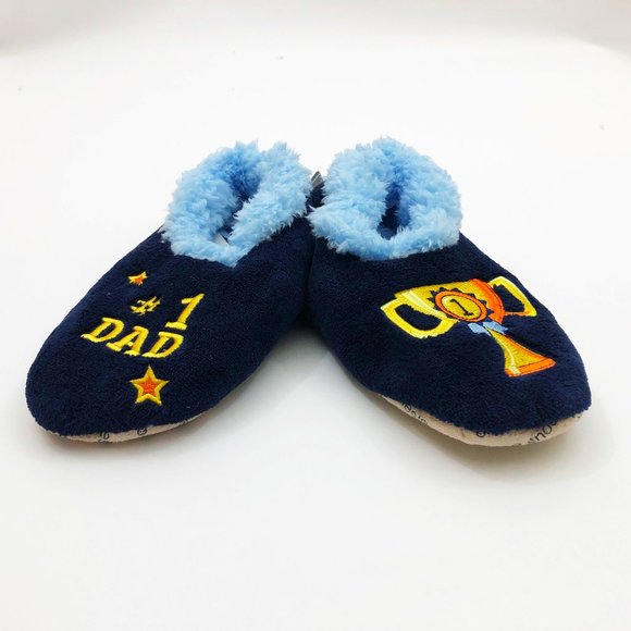 NWT Snoozies Men's #1 DAD Slippers Small 7/8 Navy Blue Non Skid Soles - Picture 2 of 6